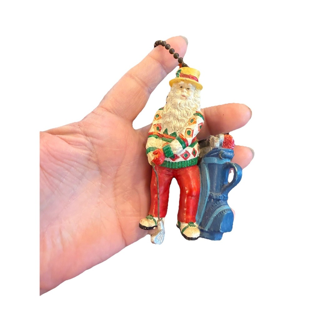 Vintage Resin Santa Golfer Ceiling Fan Light Pull Christmas